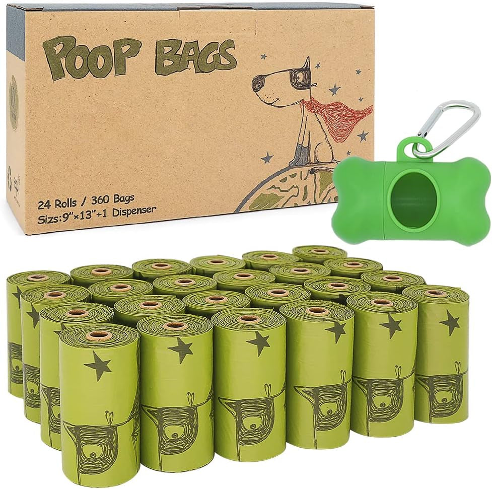 Dog Poop Bags 360 Count, Biodegradable Lavender Extra Thick Waste Bags with Dispenser, 100% Leak-Proof Doggie Bag Refill Rolls