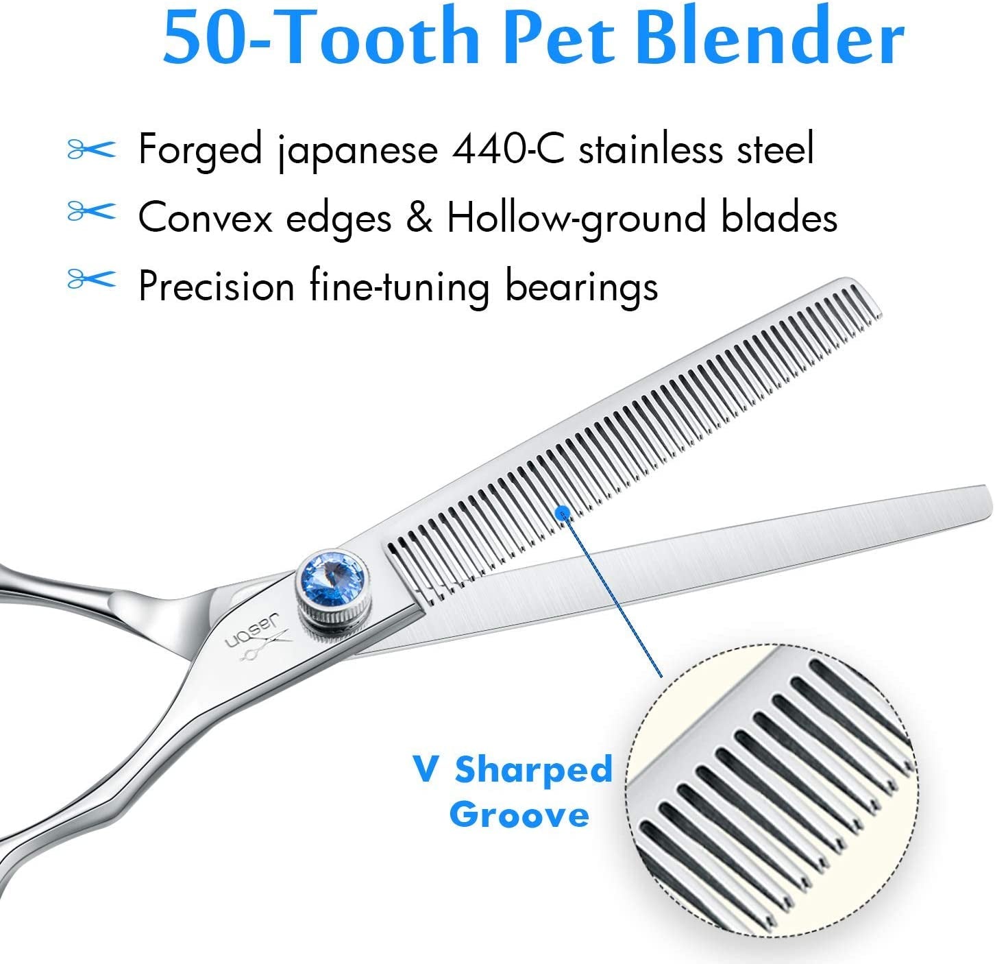 7" 50 Teeth Thinning Dog Grooming Blending Scissor, Ergonomic Pet Grooming Thinner Blender Shears Cat Trimming Texturizing Kit with Offset Handle and a Jewelled Screw 30% Thinning Rate Christmas